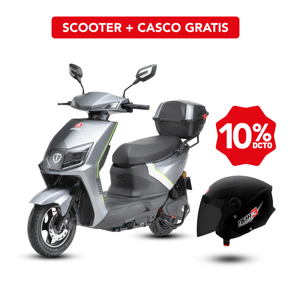 Combo scooter Electrico Shm Avatar 1200 P88640 color plomo-verde| 1200W + Casco Pro Tork Abierto New Liberty 3| Talla M Color Negro