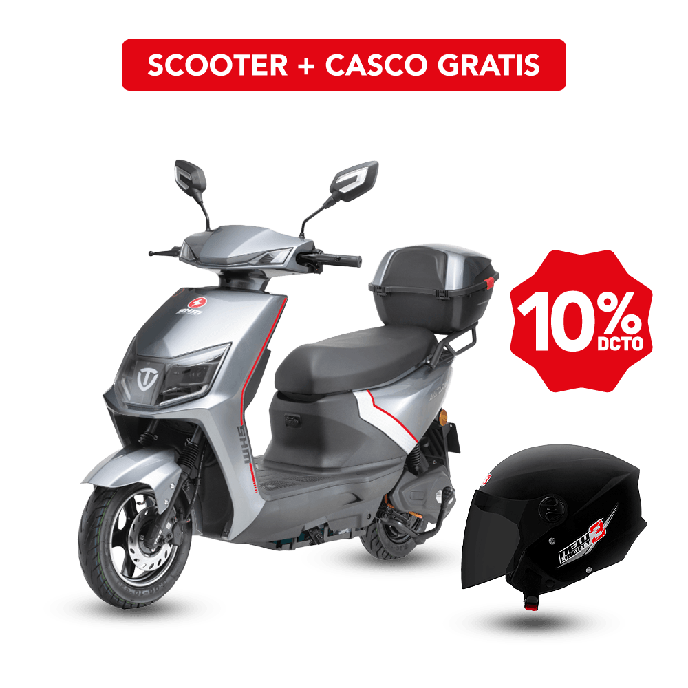 Combo scooter Electrico Shm Avatar 1200 P88640 color Plomo-rojo | 1200W + Casco Pro Tork Abierto New Liberty 3| Talla M Color Negro
